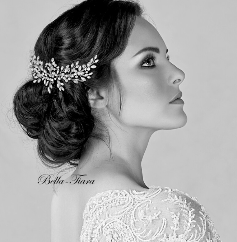 Brooke- Porcelain flower and crystal bridal hair comb