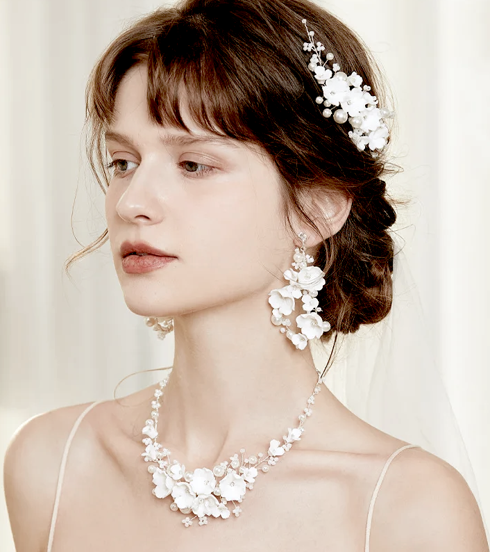 Bermuda - Gorgeous flower drop hoop bridal earrings