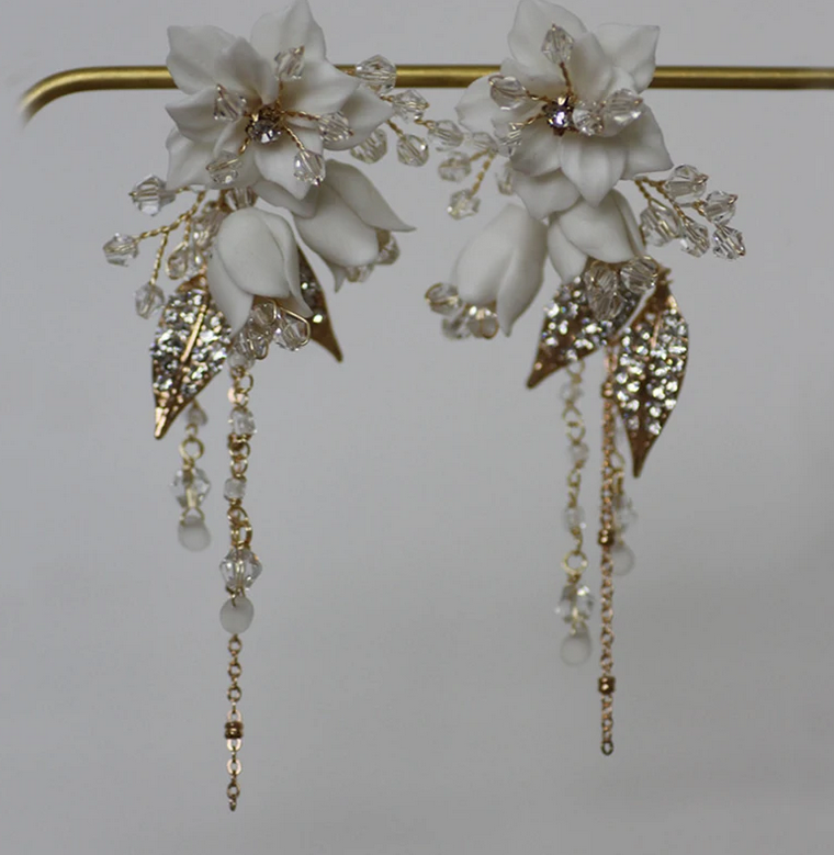 Amorisa - Porcelain Floral crystal drop earrings