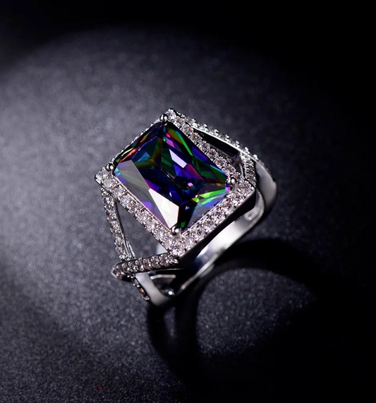 Amethyst with simulated diamond cocktail ring