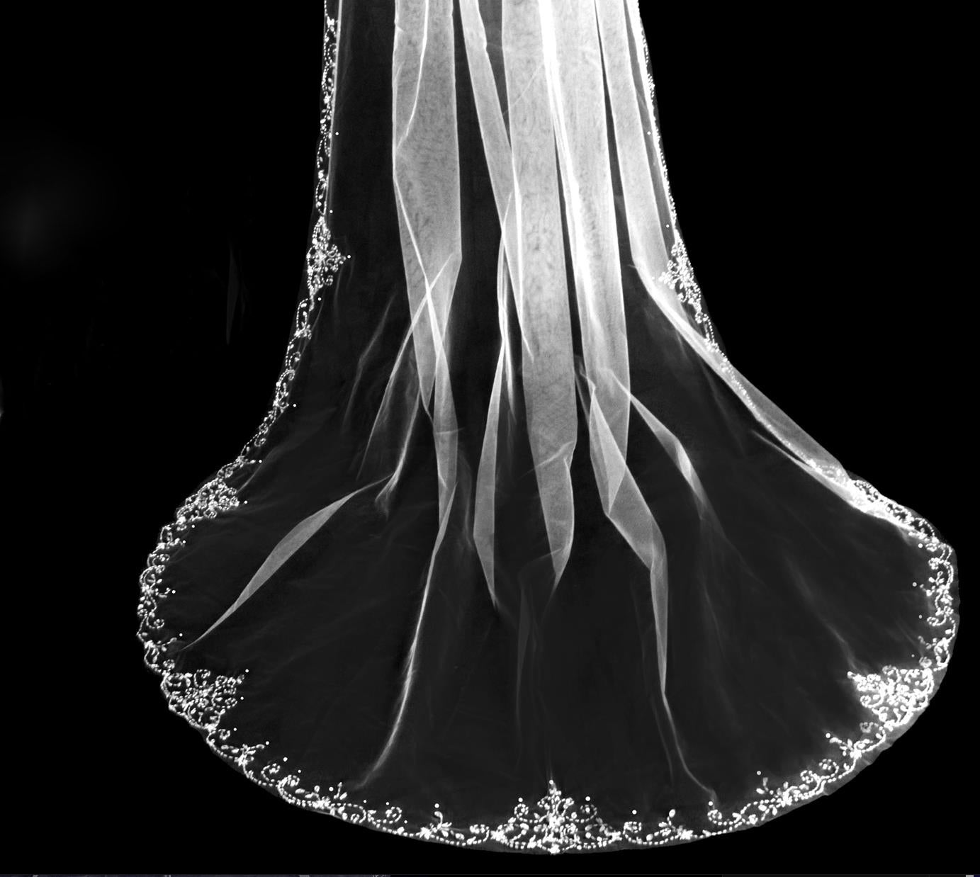 Veronica – Beaded crystal cathedral wedding veil with free blusher