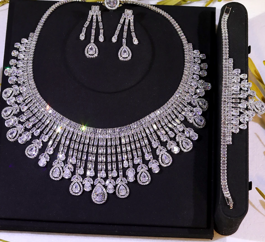Tamasa - Alluring Simulated diamond crystal statement necklace set