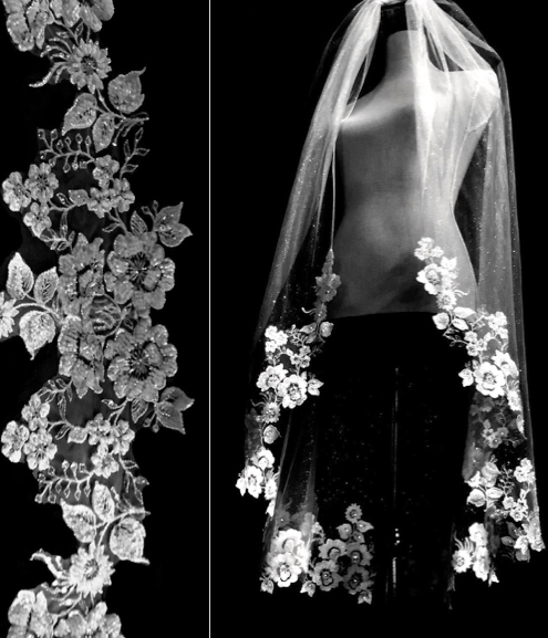 Blancaglitter – Stunning Flower glitter tulle lace wedding veil