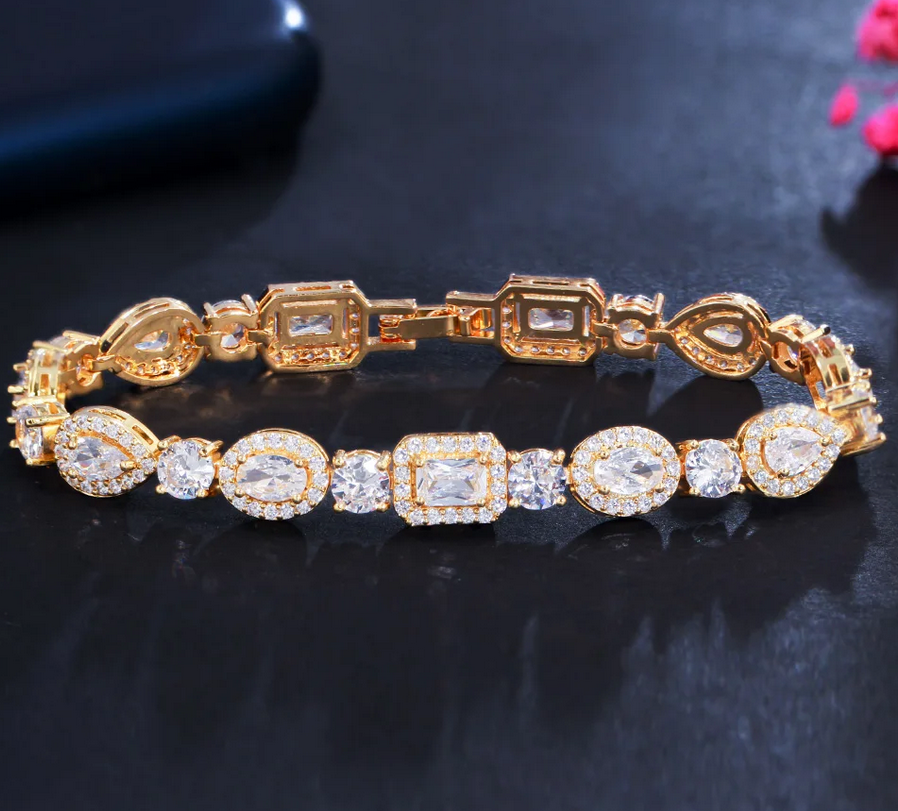 Lilliana - Crystal CZ gold drop earrings