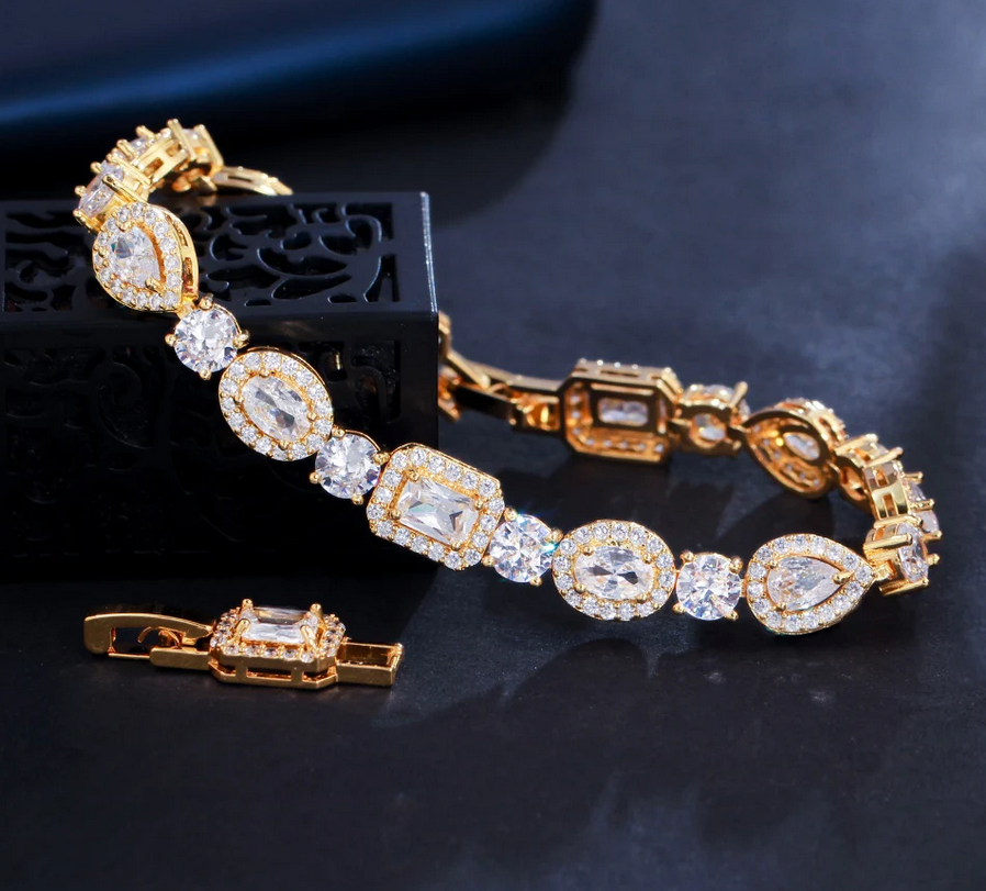 Lilliana - Crystal CZ gold drop earrings
