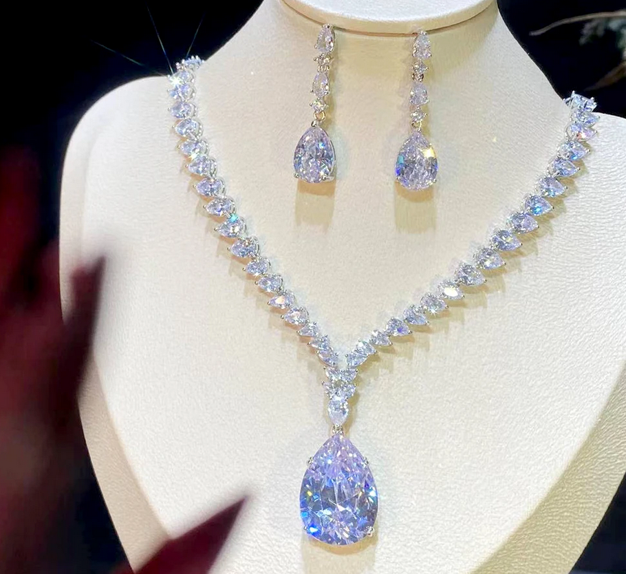 Stefania - Stunning statement CZ bridal necklace set
