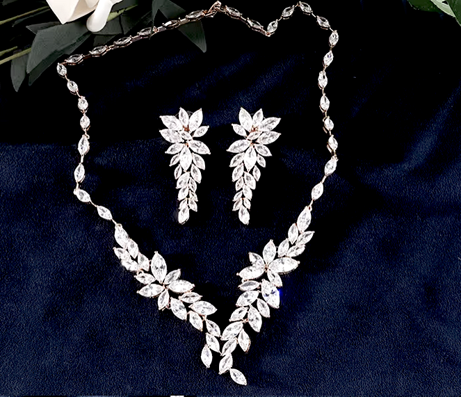 Marta- Elegant CZ vine bridal neckace set