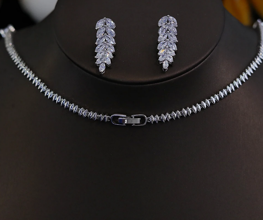 Jaminella - Timeless simulated dimaond drops bridal necklace set