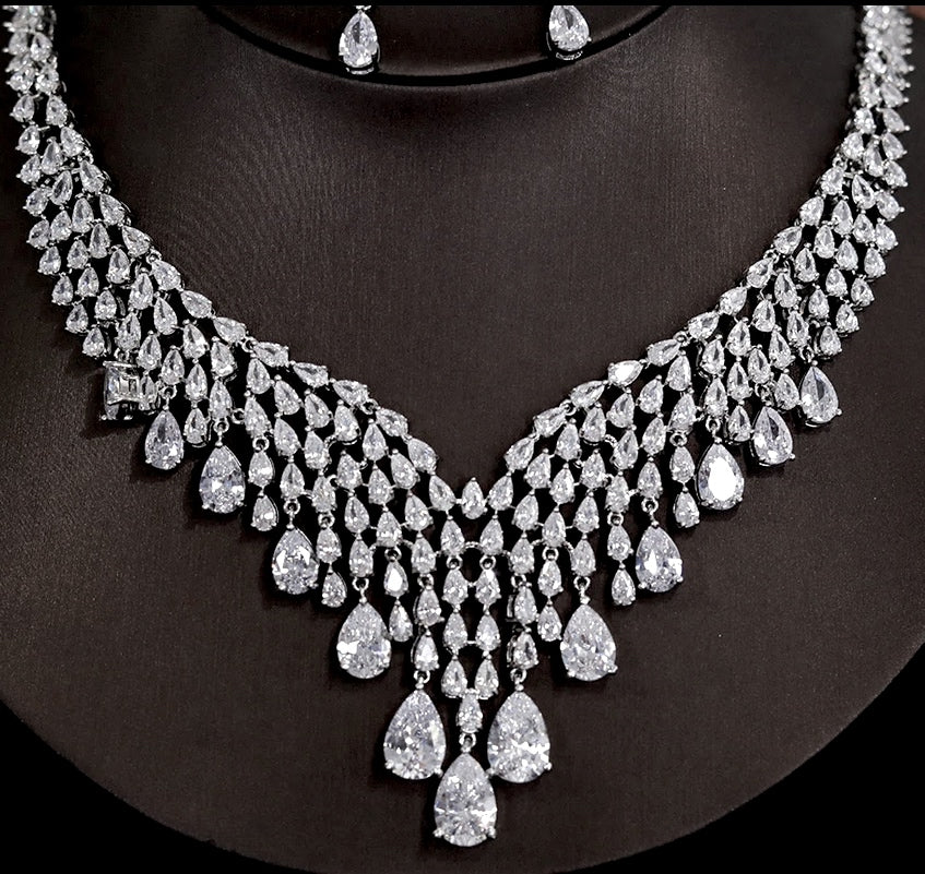 Lussa - Cubic Zirconia simulated diamond crystal necklace set