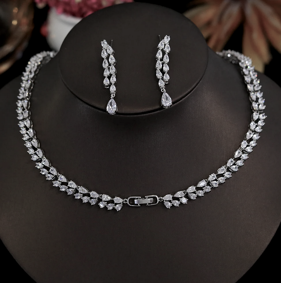 Lussa - Cubic Zirconia simulated diamond crystal necklace set
