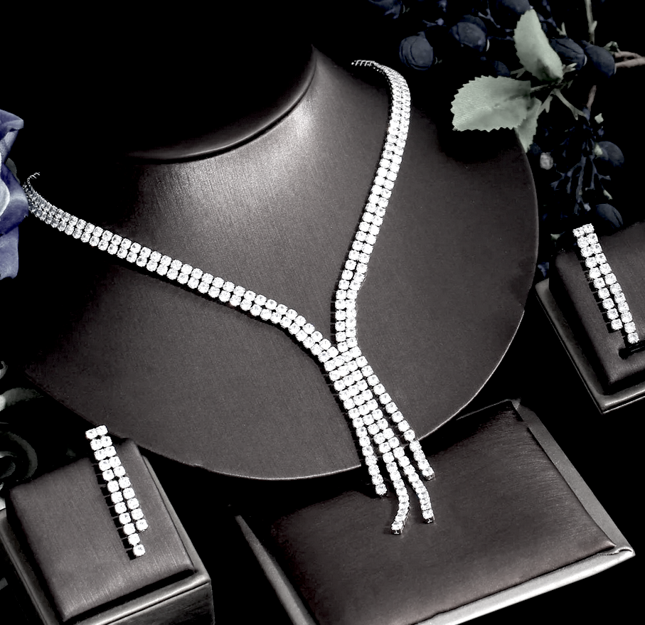 Ria - Elegant swarovski crystal bridal evening drop necklace set