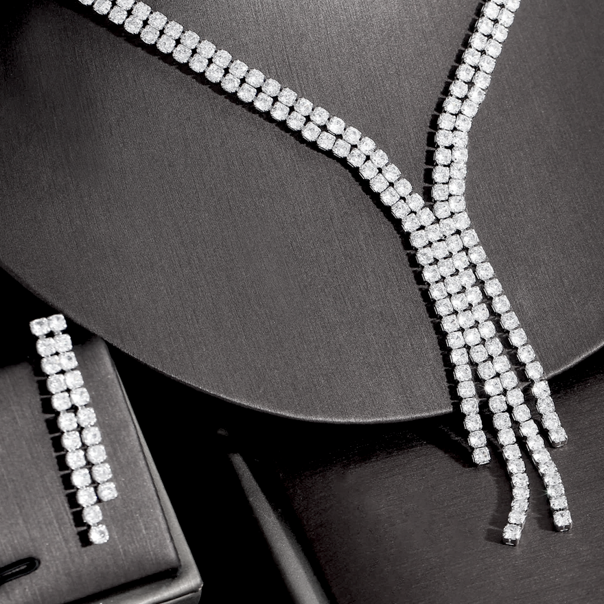 Ria - Elegant swarovski crystal bridal evening drop necklace set