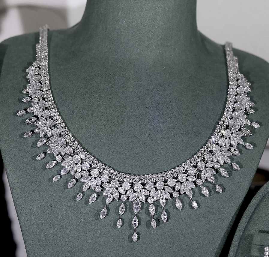 Hindi - Elegant CZ 4pcs bridal necklace set