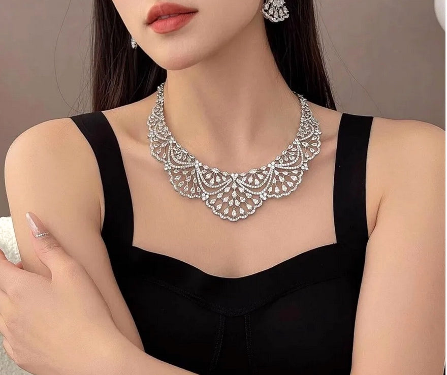 Princess Noelle - Royal CZ crystal statement bridal necklace set