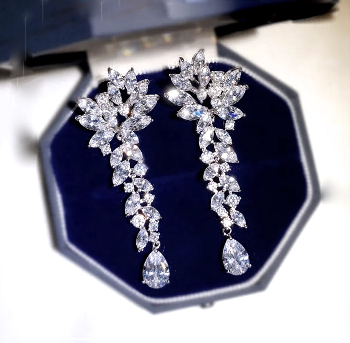 Rachella - Swarovski crystal drop long bridal earrings