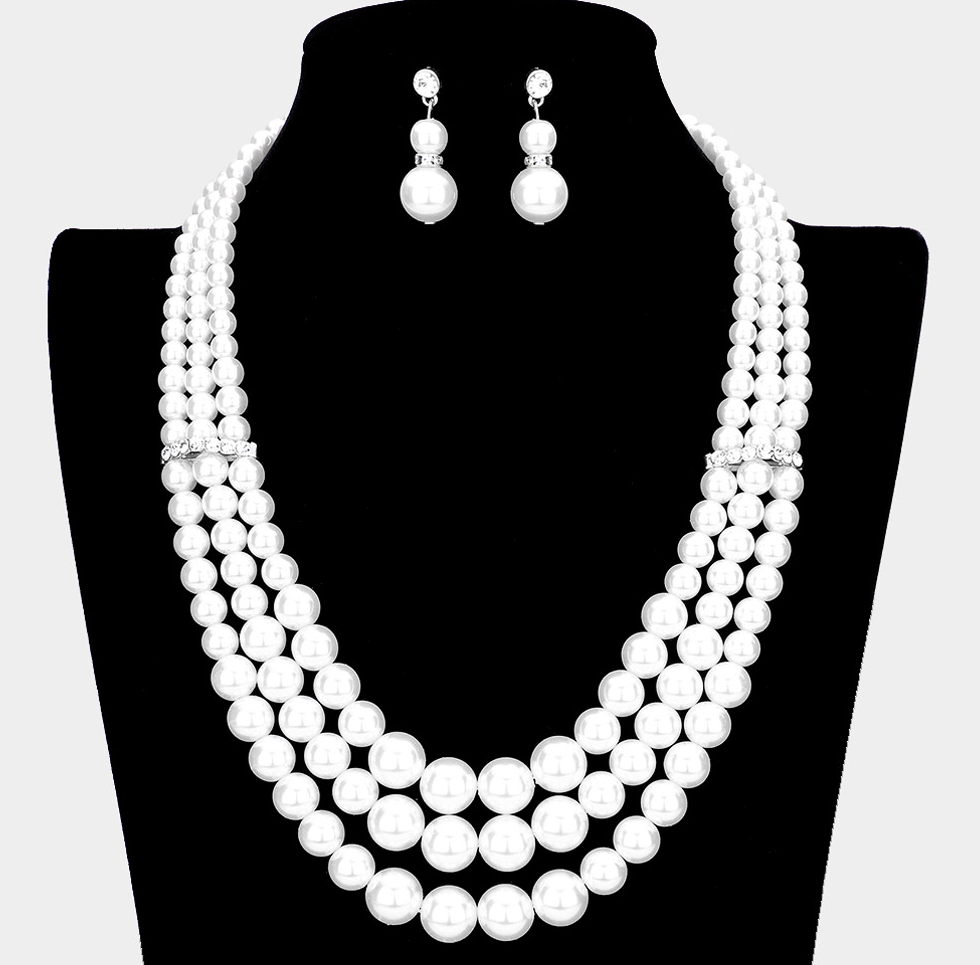 Perlamore - Classic Timeless triple strand pearl necklace set