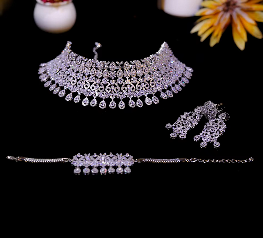 Valentino - Simulated diamond statement choker bridal necklace set