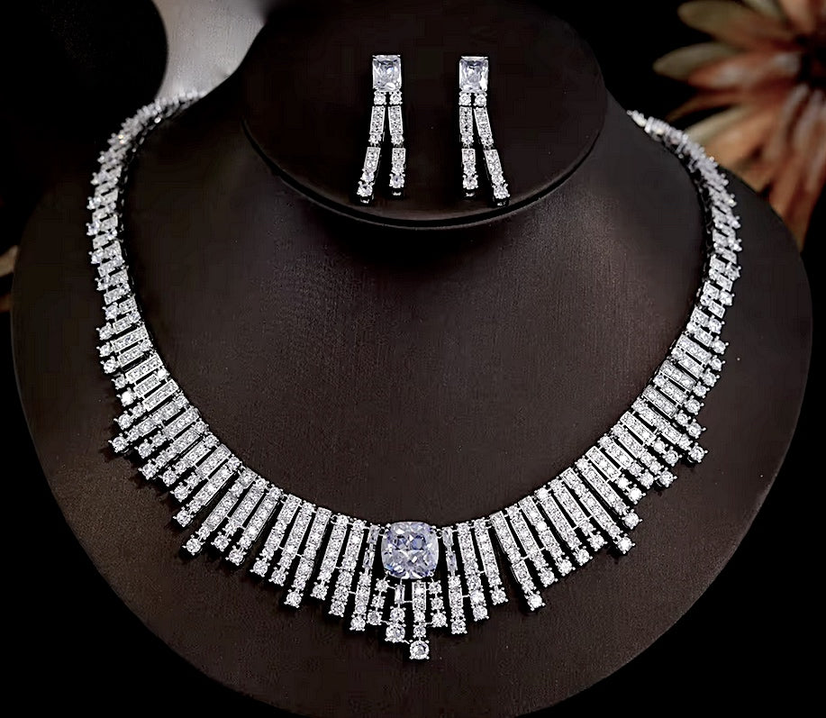 Selena - Elegant crystal bridal evening necklace set