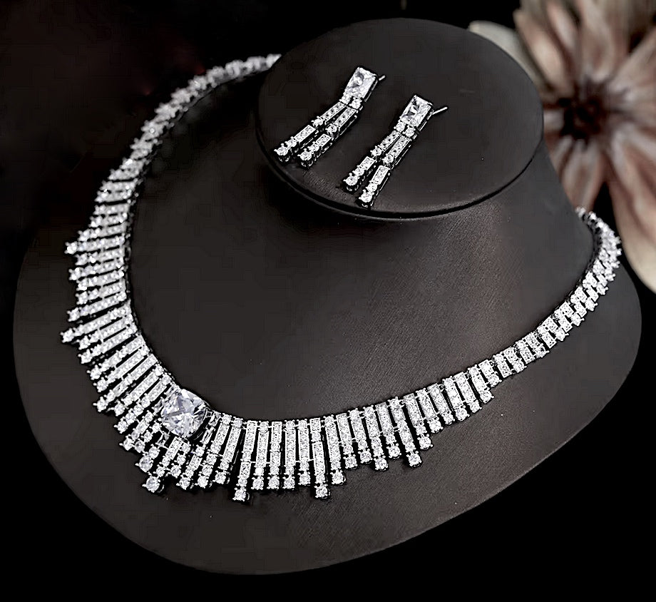 Selena - Elegant crystal bridal evening necklace set