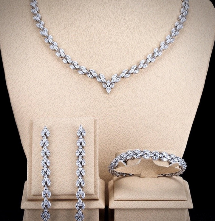 Darlene - Elegant 3pc cz bridal necklace set (free bracelet)