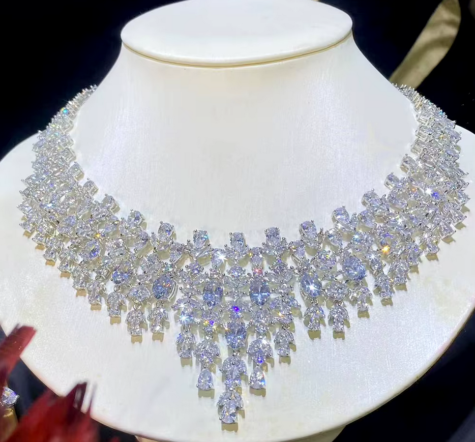 Rosanna - Stunning White Gold Moissanite diamond crystal bridal necklace set