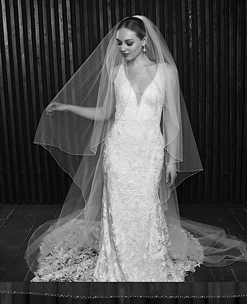 Brooklyn – Pearl and crystal edge cathedral waterfall veil