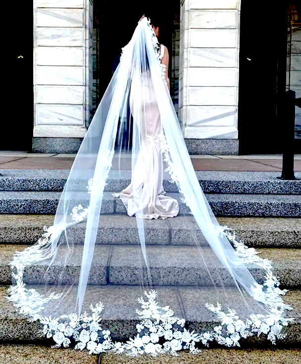 Rita – Royal floral lace cathedral wedding veil with free blusher