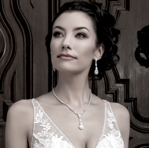 Princess Mia - Elegant Crystal CZ tear drop wedding necklace set