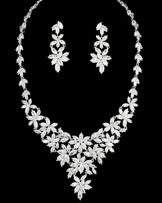 Emmalisa - Moissanite Diamond vine bridal necklace set
