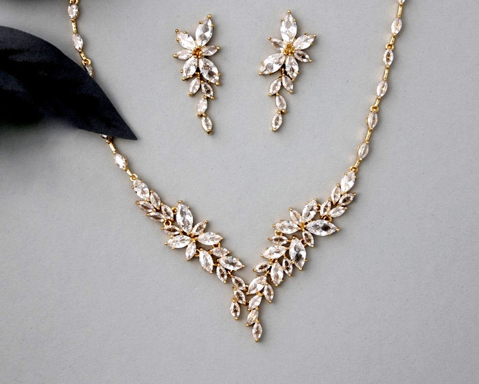 Marta - Elegant CZ vine bridal necklace set