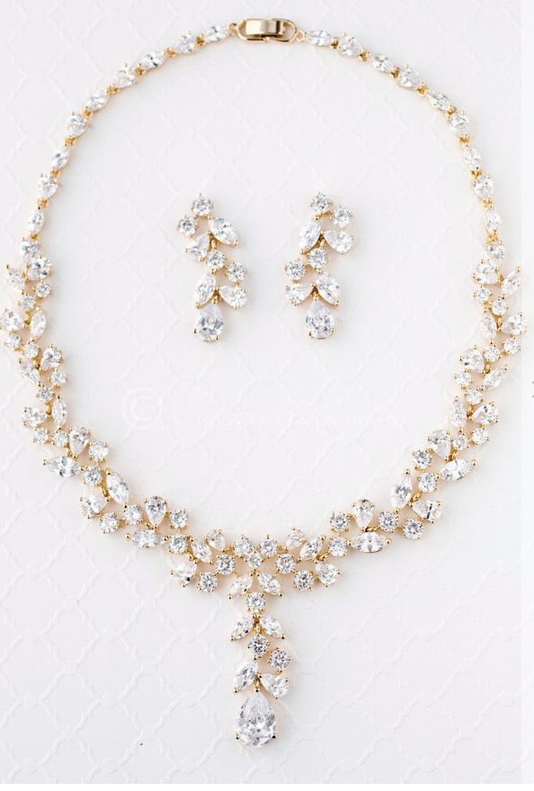 Valentina - Stunning cz simulated diamond bridal jewelry necklace set