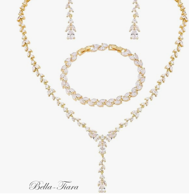 Elegant floral vine drop bridal necklace set