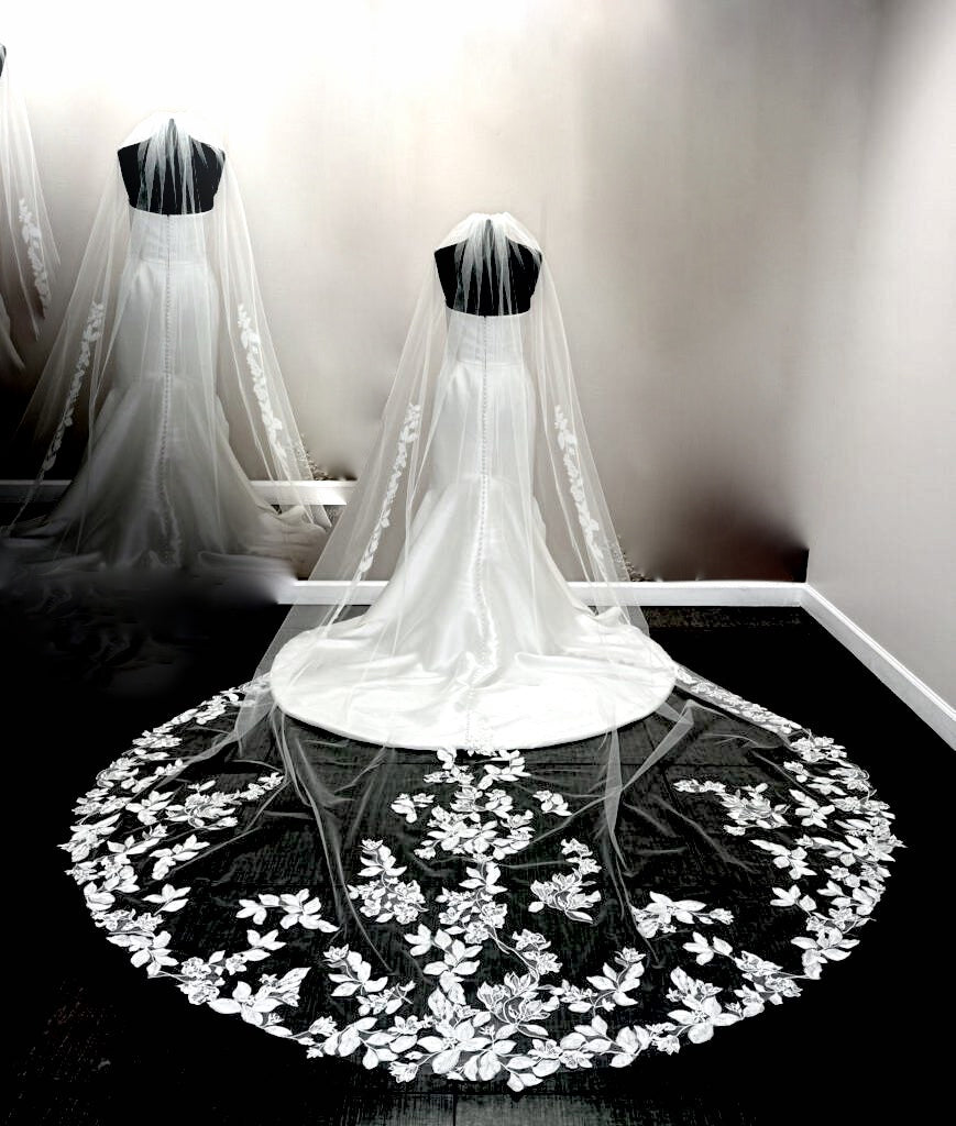 Ivana - Exquisite Italian beaded vine lace cathedral veil