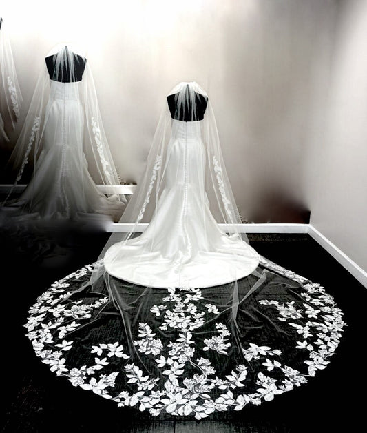 Ivana -  Exquisite Italian beaded vine lace cathedral veil