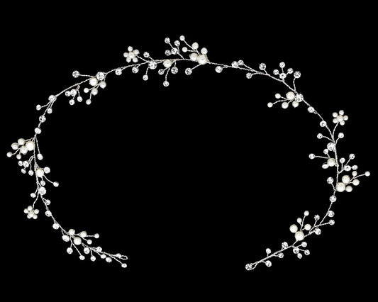 Fiora -  Pearl and Swarovski Crystal bridal floral hairvine