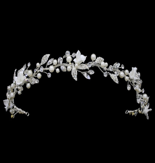 Giardino - Floral Swarovski crystal and pearl communion headband