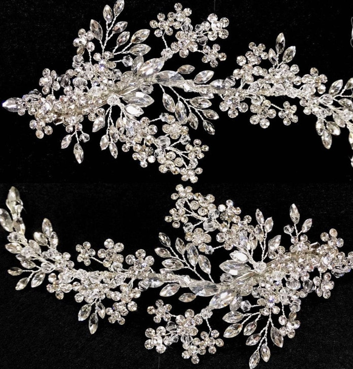 Daniela- Dazzling set of 2 crystal floral wedding headpiece