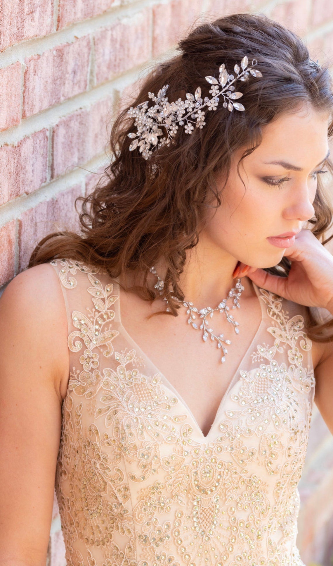 Daniela- Dazzling set of 2 crystal floral wedding headpiece