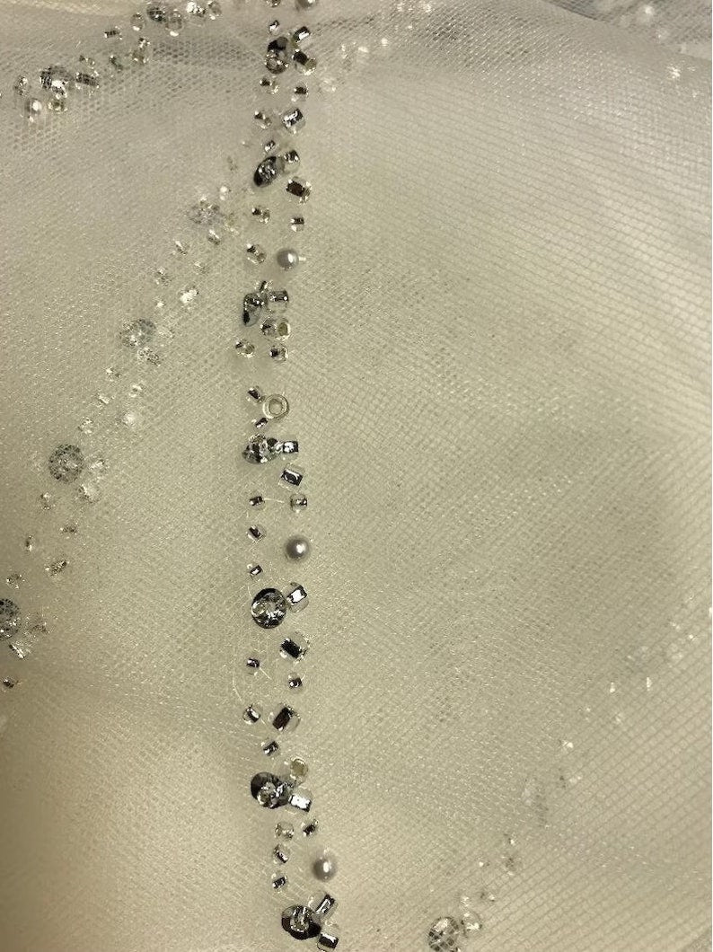 Brooklyn – Pearl and crystal edge cathedral waterfall veil