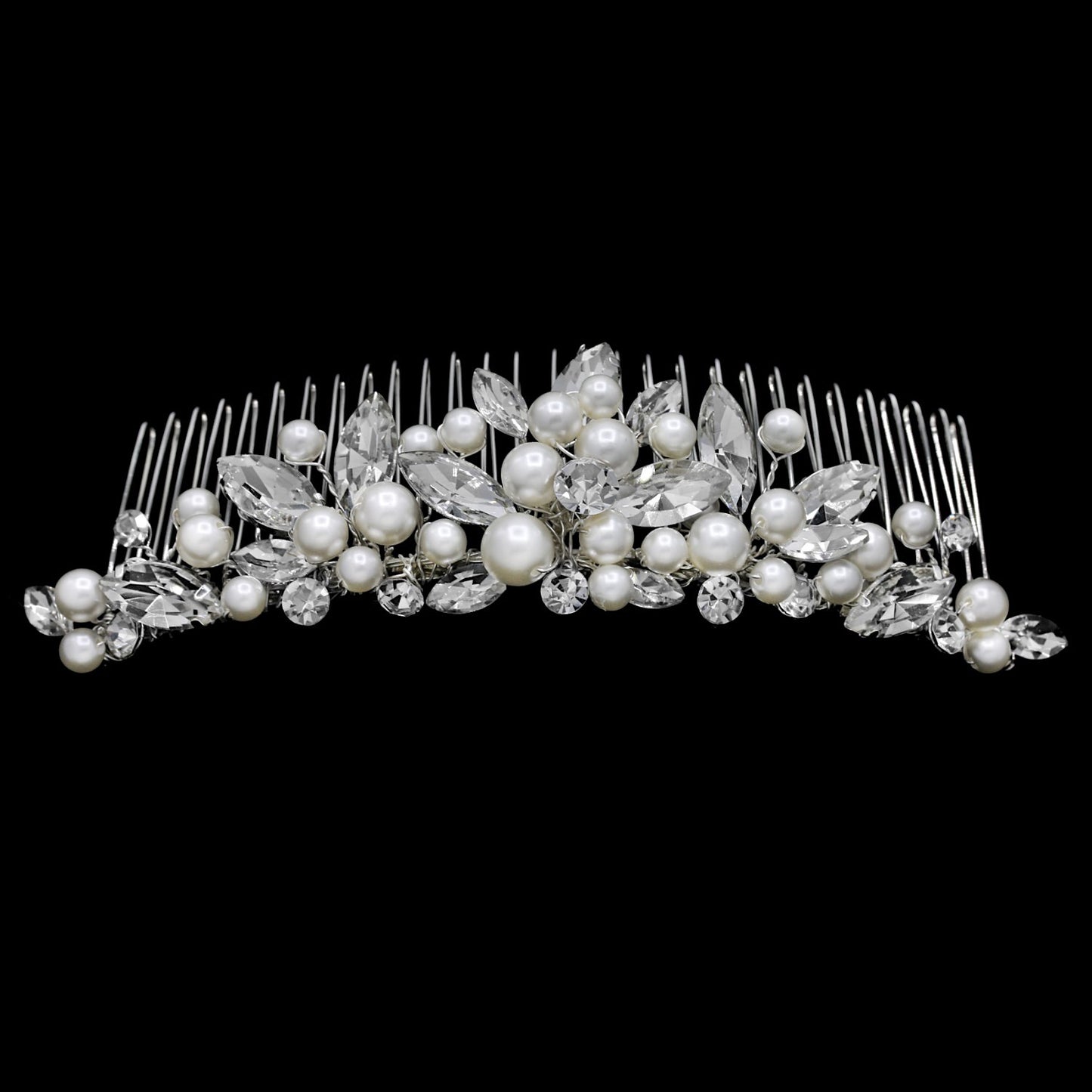 Kenita - Timeless crystal and pearl wedding hair comb