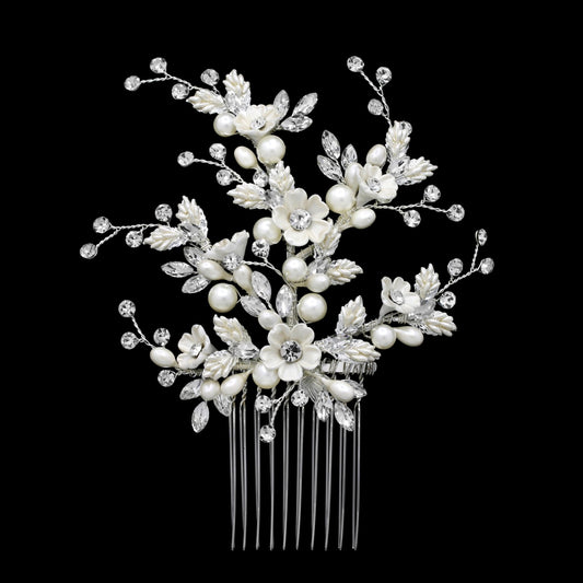 Tonia - Beautiful ceramic rose bridal comb