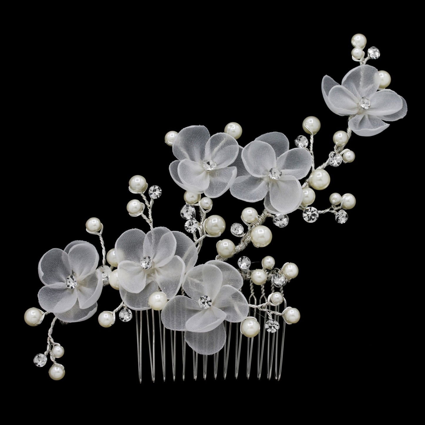 Bloom - Romantic floral petals, Crystal, pearls wedding hair piece