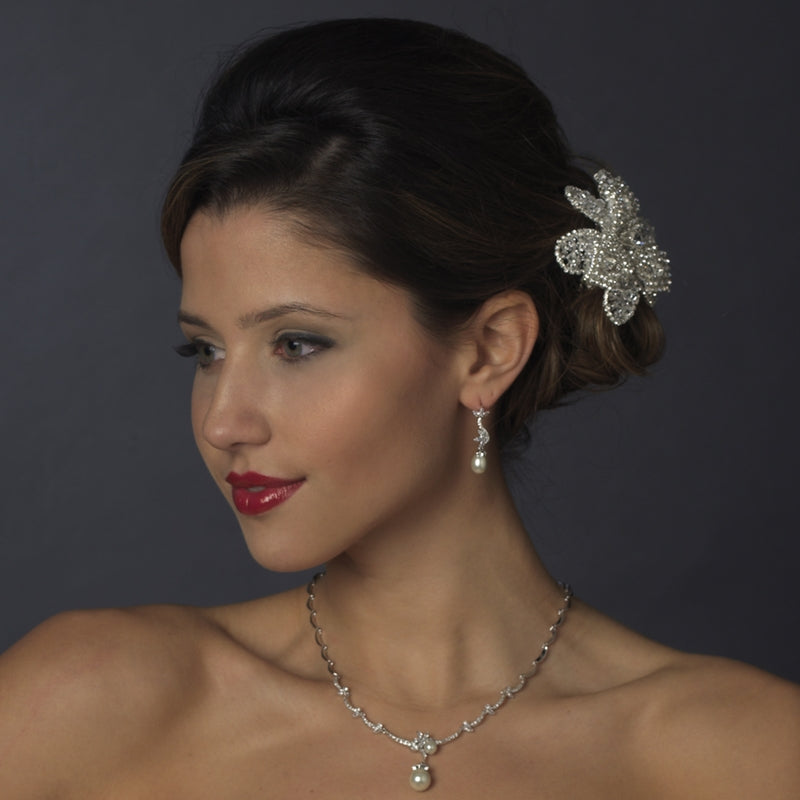 Silvia - Timeless cz pearl drop bridal necklace set