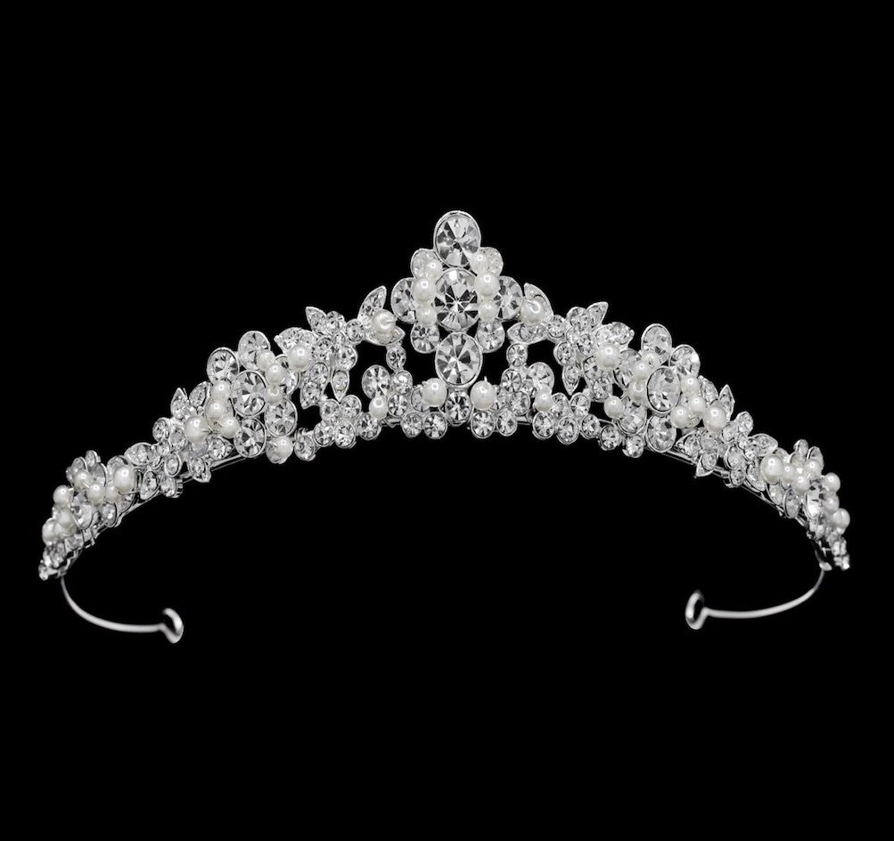 Dina - Swarovski Crystal and pearl communion tiara