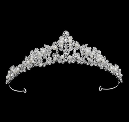 Dina - Swarovski Crystal and pearl communion tiara