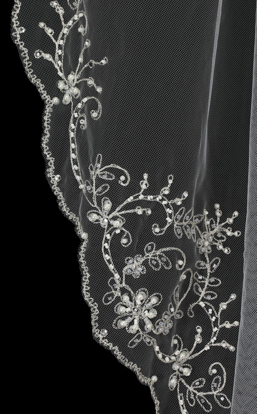 Kate – Exquisite Ivory scalloped crystal Beaded wedding veil