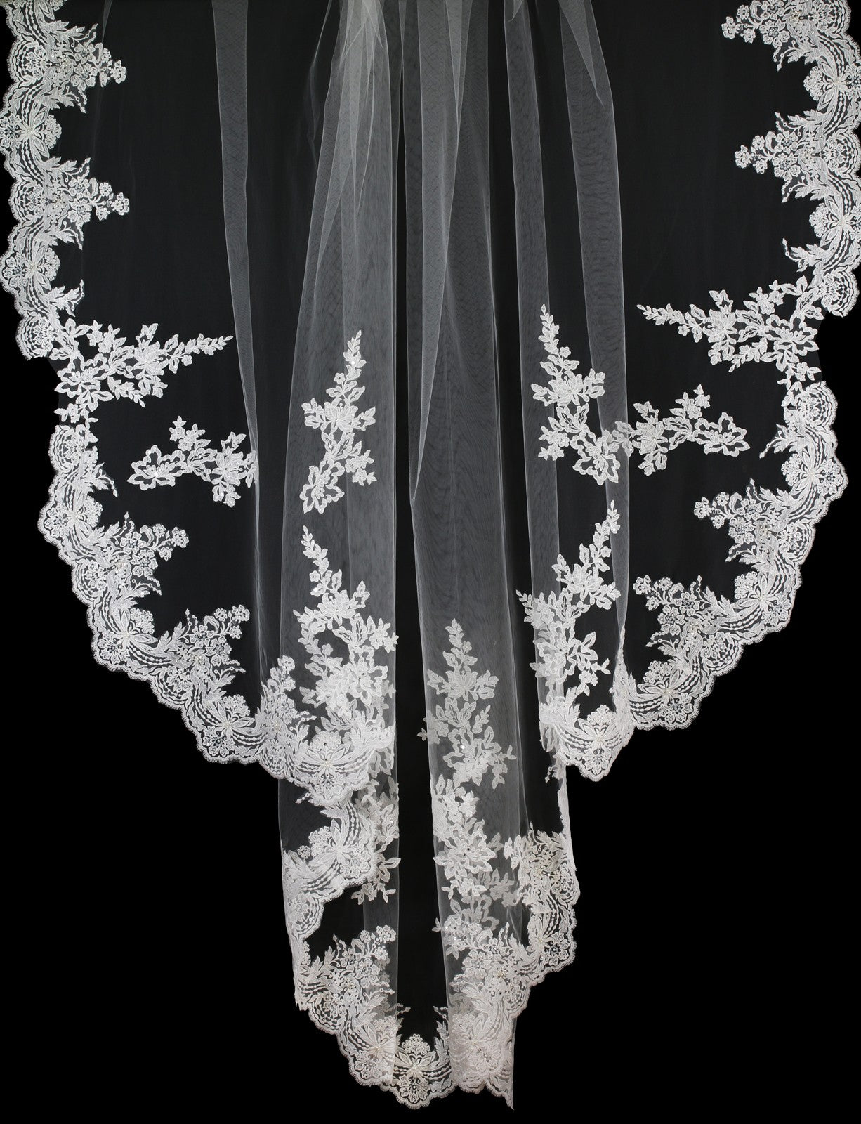 MaryElizabeth - English tulle beaded french lace cathedral wedding veil