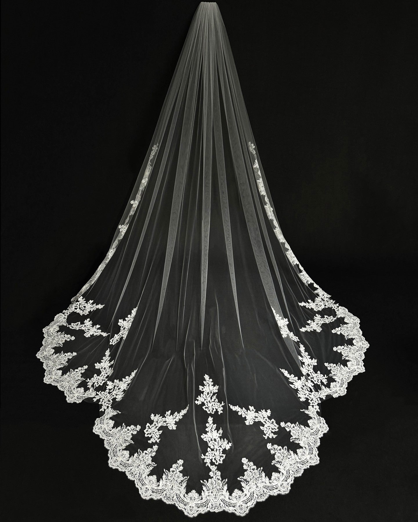 MaryElizabeth - English tulle beaded french lace cathedral wedding veil