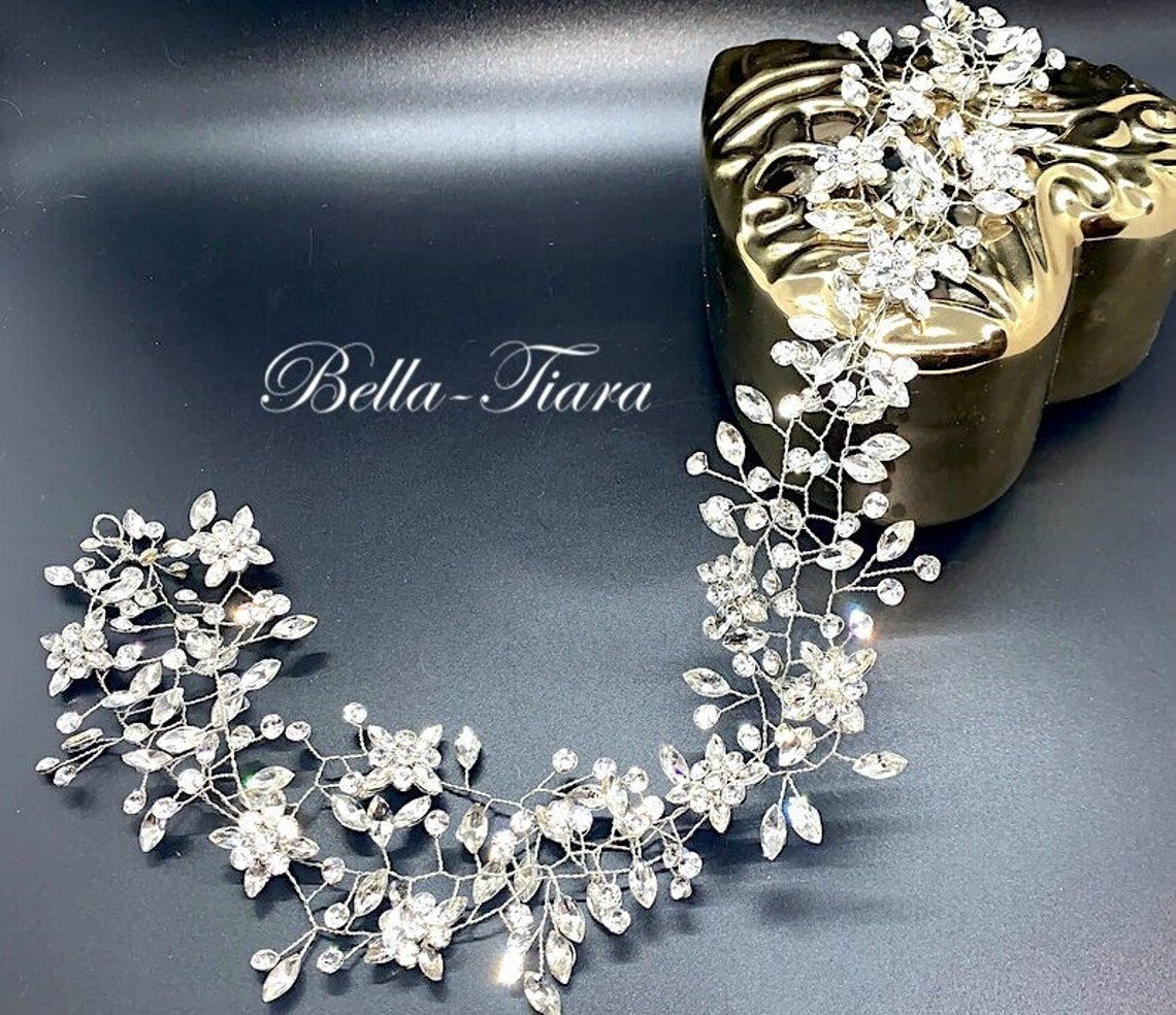 Romantic floral swarovski wedding hair vine