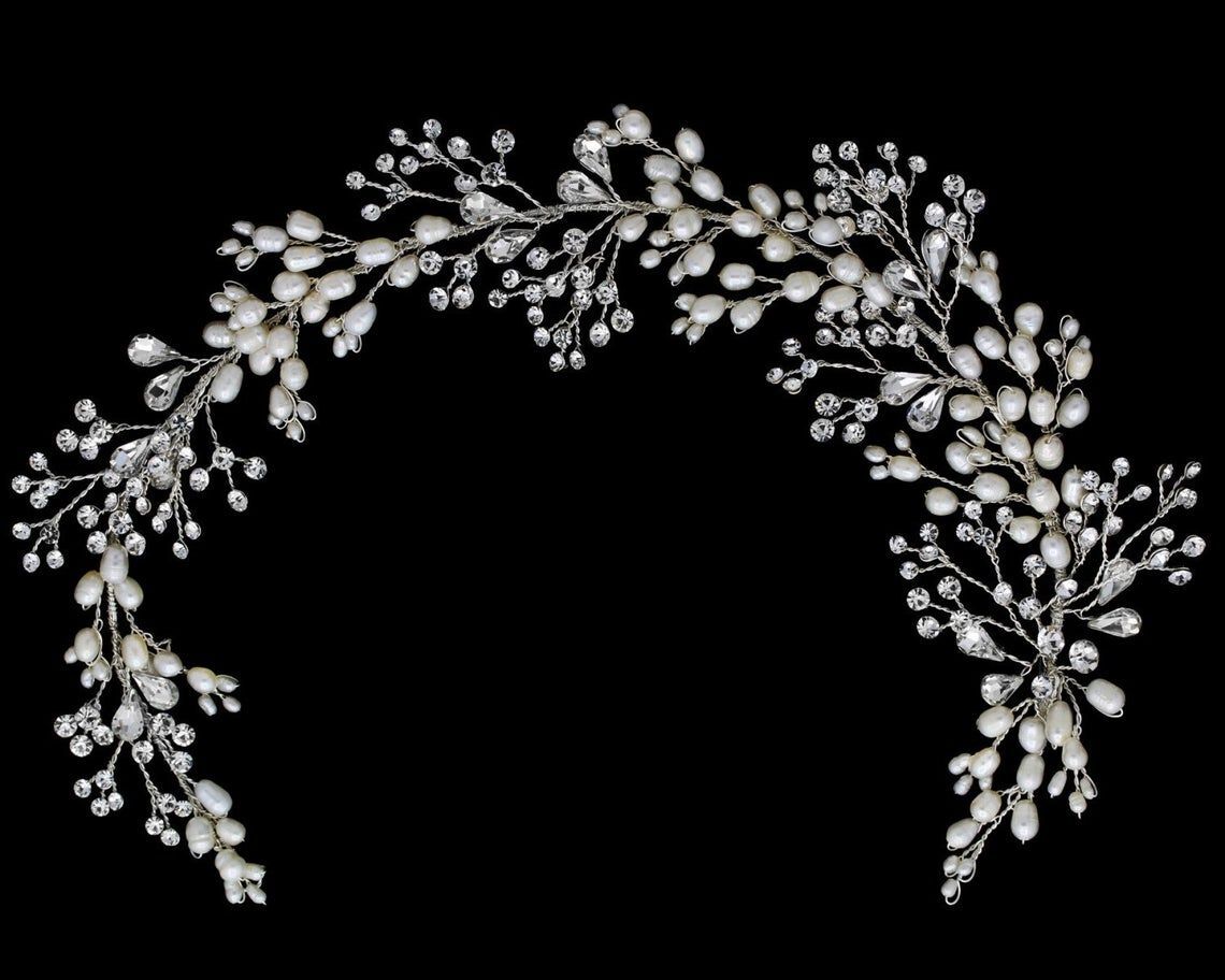 Lania - Crystal and freshwater pearl wedding hairpiece